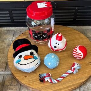WOOF Holiday Dog 5 Piece Toy Set Gift Idea: Snowman Rope Ball Squeaker NEW
